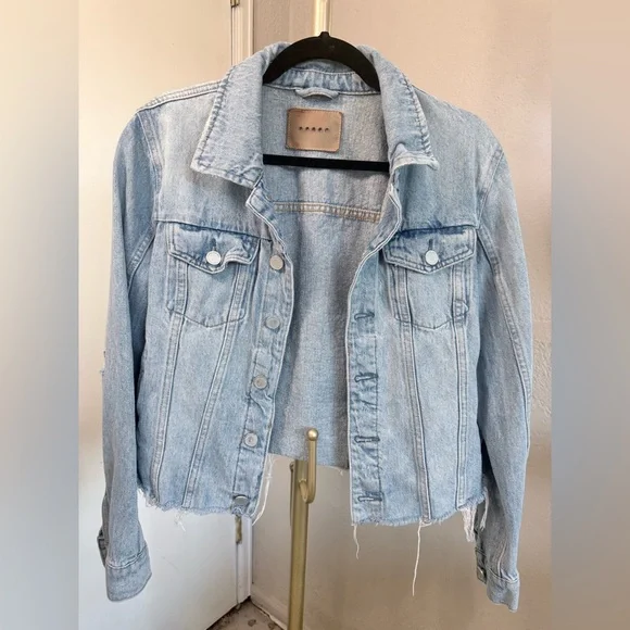 Blank NYC Light Blue Distressed Denim Jacket - Size Large - Picture 8 of 12